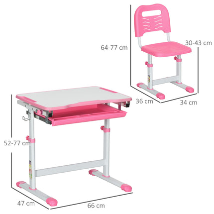 Adjustable Kids Desk and Chair Set with Storage Drawer - Pink