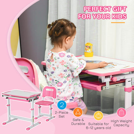 Adjustable Kids Desk and Chair Set with Storage Drawer - Pink