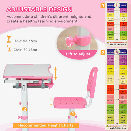 Adjustable Kids Desk and Chair Set with Storage Drawer - Pink