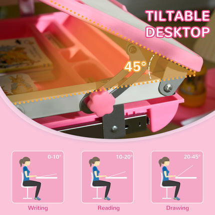 Adjustable Kids Desk and Chair Set with Storage Drawer - Pink