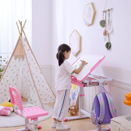 Adjustable Kids Desk and Chair Set with Storage Drawer - Pink