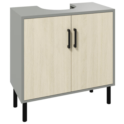 Under Sink Bathroom Vanity Cabinet with Double Doors and Shelves 60x30x61cm - Natural