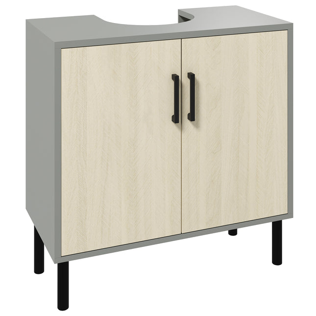 Under Sink Bathroom Vanity Cabinet with Double Doors and Shelves 60x30x61cm - Natural