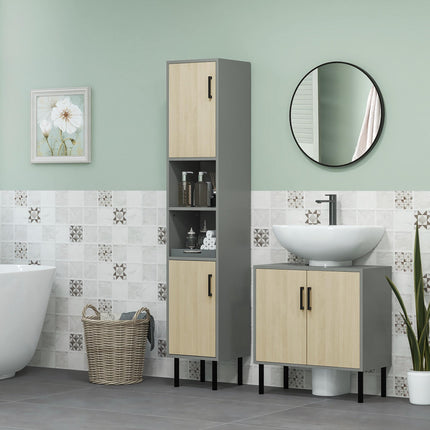 Under Sink Bathroom Vanity Cabinet with Double Doors and Shelves 60x30x61cm - Natural