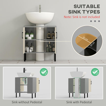 Under Sink Bathroom Vanity Cabinet with Double Doors and Shelves 60x30x61cm - Natural