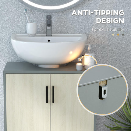 Under Sink Bathroom Vanity Cabinet with Double Doors and Shelves 60x30x61cm - Natural