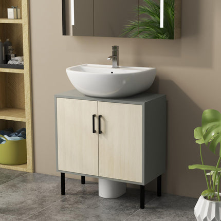 Under Sink Bathroom Vanity Cabinet with Double Doors and Shelves 60x30x61cm - Natural