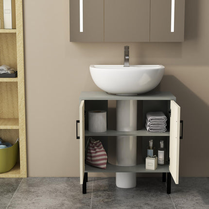 Under Sink Bathroom Vanity Cabinet with Double Doors and Shelves 60x30x61cm - Natural