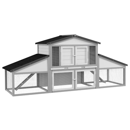 Large Outdoor Rabbit Hutch with Run, Tray & Ramp - Light Grey