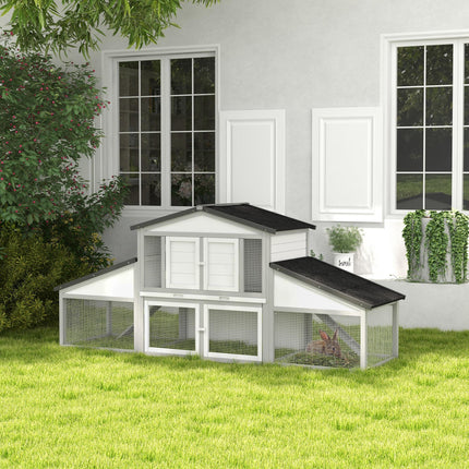 Large Outdoor Rabbit Hutch with Run, Tray & Ramp - Light Grey