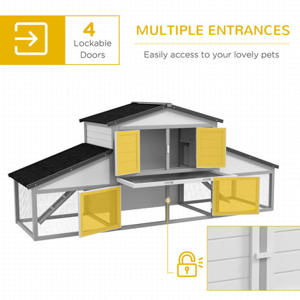 Large Outdoor Rabbit Hutch with Run, Tray & Ramp - Light Grey