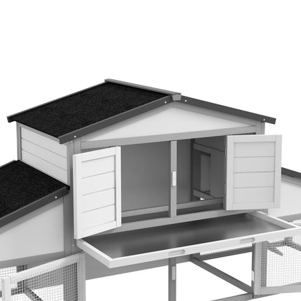 Large Outdoor Rabbit Hutch with Run, Tray & Ramp - Light Grey