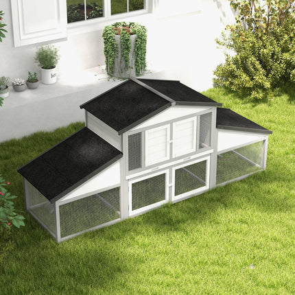 Large Outdoor Rabbit Hutch with Run, Tray & Ramp - Light Grey