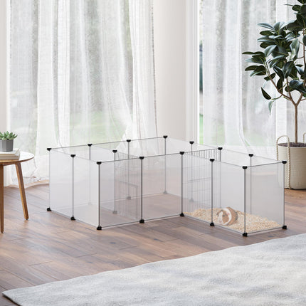 DIY Pet Playpen 18-Panel Small Animal Cage for Guinea Pigs & Hedgehogs 175x70x45 cm - White