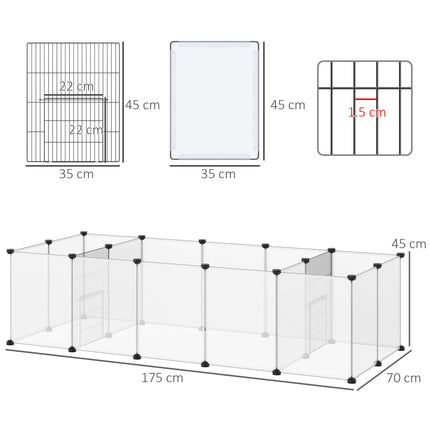 DIY Pet Playpen 18-Panel Small Animal Cage for Guinea Pigs & Hedgehogs 175x70x45 cm - White
