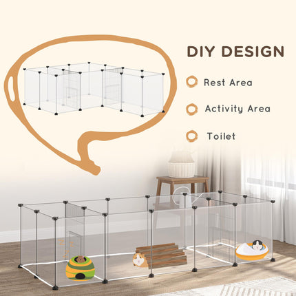 DIY Pet Playpen 18-Panel Small Animal Cage for Guinea Pigs & Hedgehogs 175x70x45 cm - White