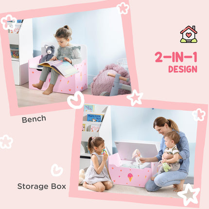 4PC Kids Bedroom Furniture Set with Bed, Toy Box Bench, Dressing Table & Stool, Princess Theme - Pink