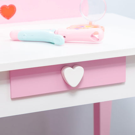 3PC Kids Bedroom Furniture Set with Bed, Dressing Table & Stool, Princess Theme - Pink