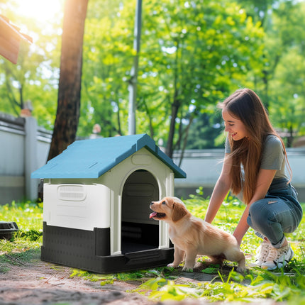 Outside Dog Kennel House for Miniature Dogs 64.5 x 57 x 66 cm - Blue Black Grey White