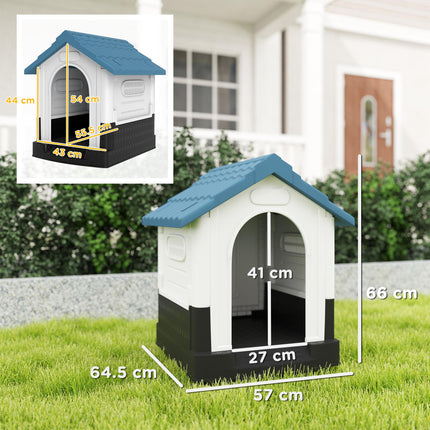 Outside Dog Kennel House for Miniature Dogs 64.5 x 57 x 66 cm - Blue Black Grey White
