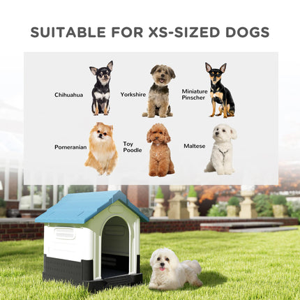Outside Dog Kennel House for Miniature Dogs 64.5 x 57 x 66 cm - Blue Black Grey White