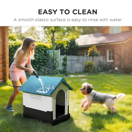 Outside Dog Kennel House for Miniature Dogs 64.5 x 57 x 66 cm - Blue Black Grey White