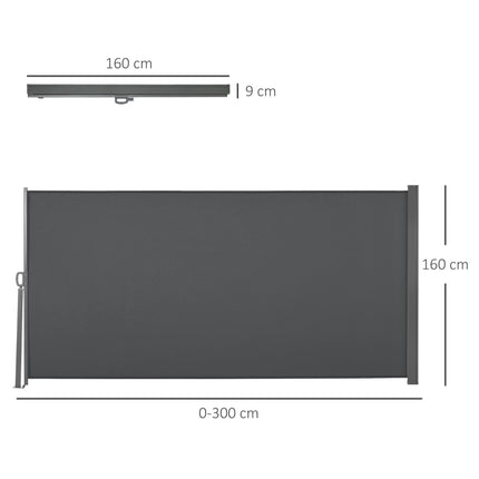 Retractable Sun Awning Screen 300x160 cm UV Protection and Privacy - Grey