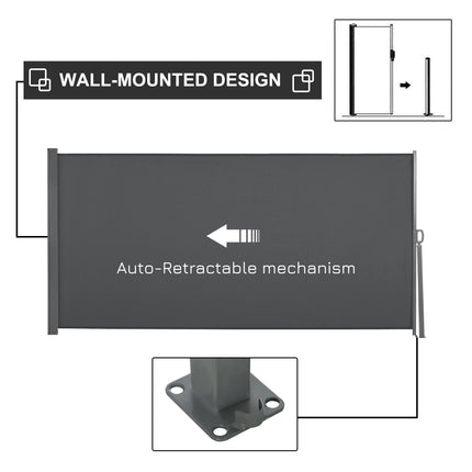 Retractable Sun Awning Screen 300x160 cm UV Protection and Privacy - Grey