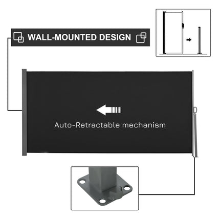 Retractable Side Awning Privacy Screen with UV Protection 300x160cm - Black
