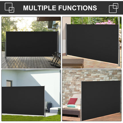 Retractable Side Awning Privacy Screen with UV Protection 300x160cm - Black