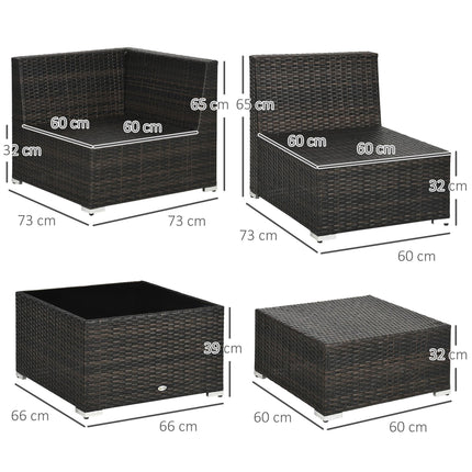 7-Seater PE Rattan Garden Wicker Corner Sofa Set with Cushions & Tempered Glass Table - Brown
