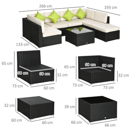 8 Piece PE Rattan Outdoor Corner Sofa Set with Cushions and Coffee Table - Black