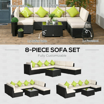 8 Piece PE Rattan Outdoor Corner Sofa Set with Cushions and Coffee Table - Black