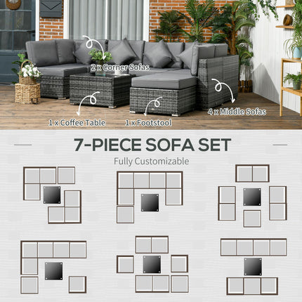 8-Piece PE Rattan Corner Sofa Set with Tempered Glass Table and Washable Cushions - Grey