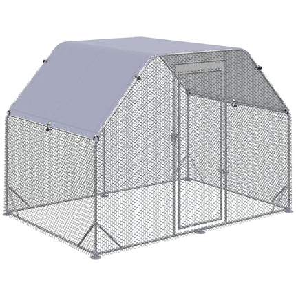 Walk-In Chicken Run with Roof for 4-6 Chickens, Hen House & Duck Pen 280x190x195 cm - Silver Grey