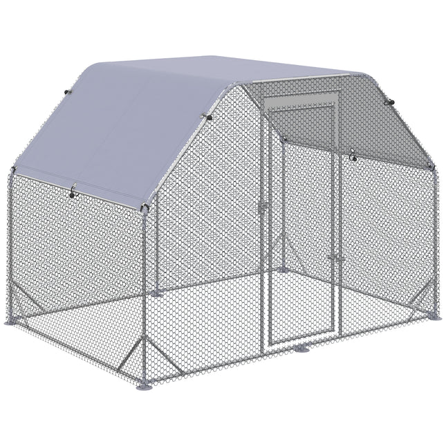 Walk-In Chicken Run with Roof for 4-6 Chickens, Hen House & Duck Pen 280x190x195 cm - Silver Grey