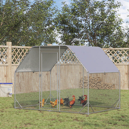 Walk-In Chicken Run with Roof for 4-6 Chickens, Hen House & Duck Pen 280x190x195 cm - Silver Grey