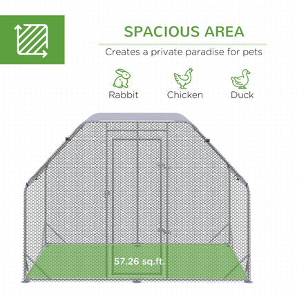 Walk-In Chicken Run with Roof for 4-6 Chickens, Hen House & Duck Pen 280x190x195 cm - Silver Grey