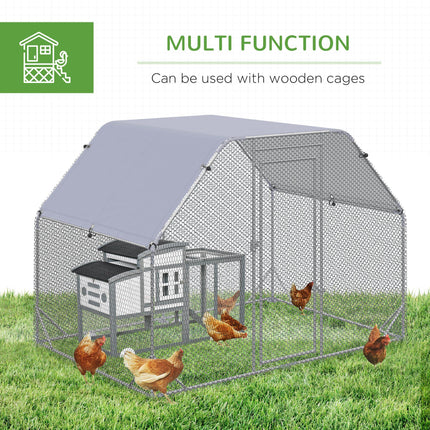 Walk-In Chicken Run with Roof for 4-6 Chickens, Hen House & Duck Pen 280x190x195 cm - Silver Grey