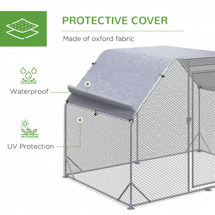 Walk-In Chicken Run with Roof for 4-6 Chickens, Hen House & Duck Pen 280x190x195 cm - Silver Grey