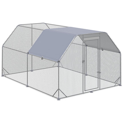 Walk-In Chicken Run with Roof for 10-12 Chickens, Outdoor Hen House & Duck Pen 380x280x195 cm - Silver Grey