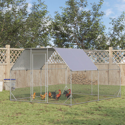 Walk-In Chicken Run with Roof for 10-12 Chickens, Outdoor Hen House & Duck Pen 380x280x195 cm - Silver Grey