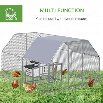 Walk-In Chicken Run with Roof for 10-12 Chickens, Outdoor Hen House & Duck Pen 380x280x195 cm - Silver Grey
