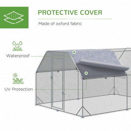 Walk-In Chicken Run with Roof for 10-12 Chickens, Outdoor Hen House & Duck Pen 380x280x195 cm - Silver Grey