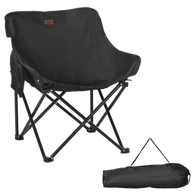 Lightweight Folding Camping Chair with Carry Bag and Storage Pocket for Festivals, Fishing, Beach, Hiking - Black