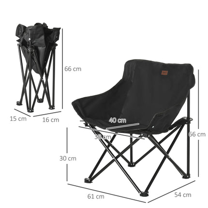 Lightweight Folding Camping Chair with Carry Bag and Storage Pocket for Festivals, Fishing, Beach, Hiking - Black