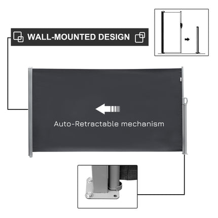 Retractable Patio and Balcony Sun Awning Privacy Screen 3x1.8m - Grey