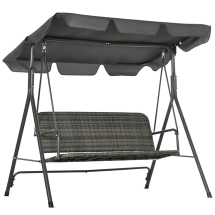 3-Person Outdoor PE Rattan Swing Chair with Steel Frame & Adjustable Canopy - Grey