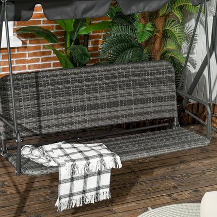 3-Person Outdoor PE Rattan Swing Chair with Steel Frame & Adjustable Canopy - Grey