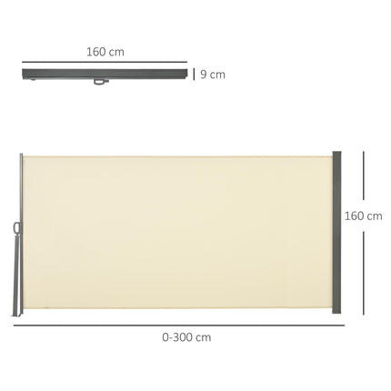 Retractable Sun Awning Privacy Screen 300x160cm - Cream White